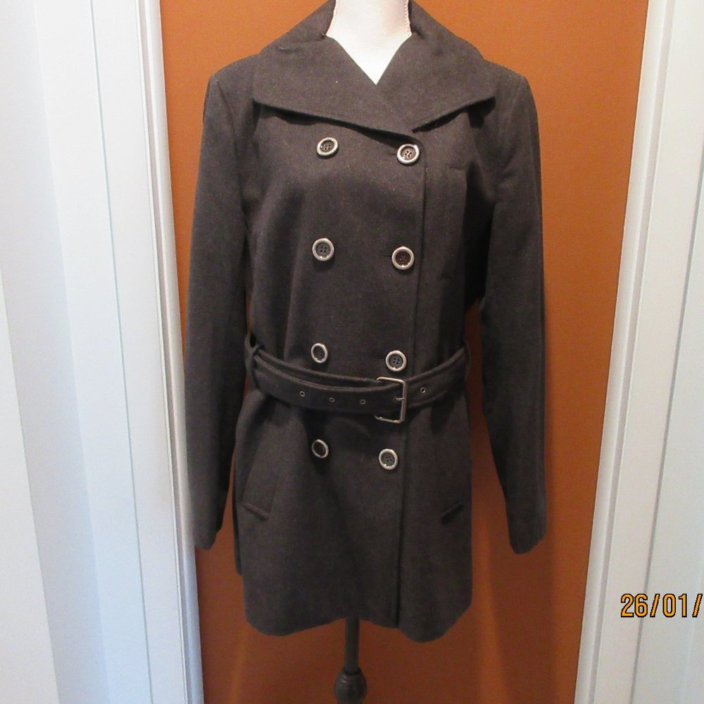 Nine West Women's Wool Blend Belted Double Breasted Trench Coat Gray, Size XL